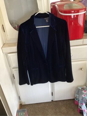 Tahari Navy Velvet Blazer Jacket